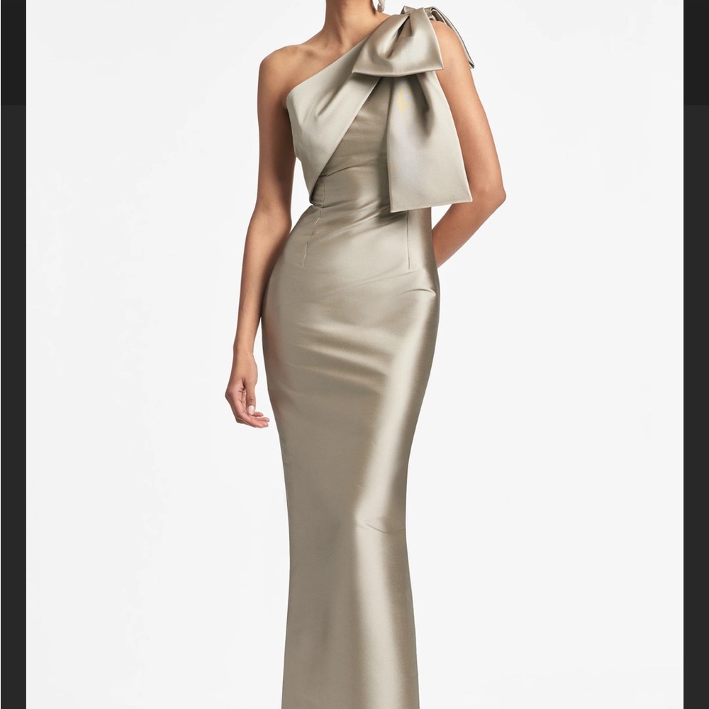 Sachin & Babi Pewter One Shoulder Asymmetrical Gown for Formal Evening